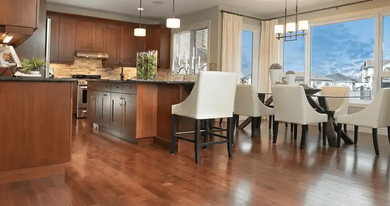 A modern kitchen with professionally installed wood flooring in New Haven, CT